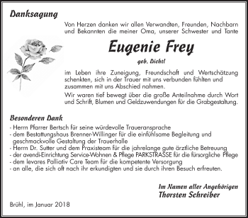 Traueranzeige von Eugenie Frey von Mannheimer Morgen / Schwetzinger Zeitung