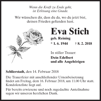 Traueranzeige von Eva Stich von Fränkische Nachrichten