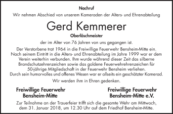 Traueranzeige von Gerd Kemmerer von Bergsträßer Anzeiger