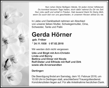 Traueranzeige von Gerda Hörner von Fränkische Nachrichten