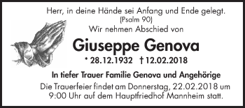 Traueranzeige von Giuseppe Genova von Mannheimer Morgen