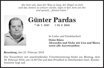 Traueranzeige von Günter Pardas von Fränkische Nachrichten