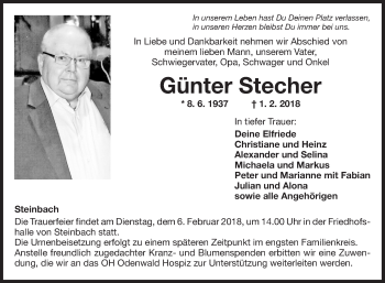 Traueranzeige von Günter Stecher von Fränkische Nachrichten