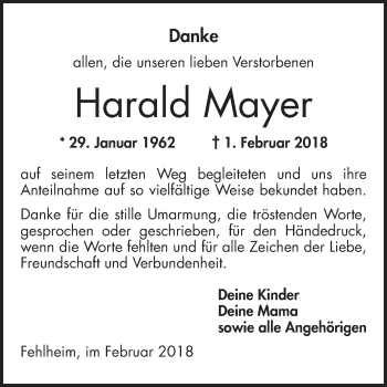 Traueranzeige von Harald Mayer von Bergsträßer Anzeiger