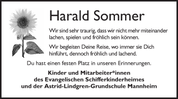 Traueranzeige von Harald Sommer von Mannheimer Morgen