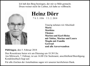 Traueranzeige von Heinz Dörr von Fränkische Nachrichten