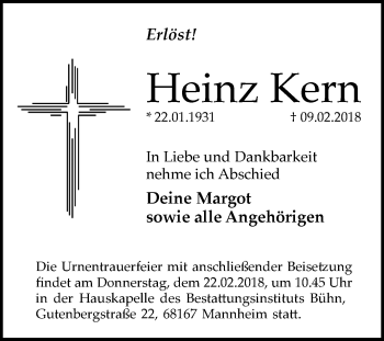 Traueranzeige von Heinz Kern von Mannheimer Morgen