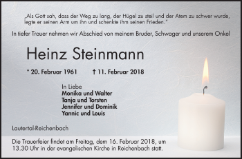 Traueranzeige von Heinz Steinmann von Bergsträßer Anzeiger