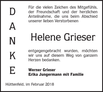 Traueranzeige von Helene Grieser von Mannheimer Morgen