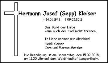 Traueranzeige von Hermann Josef Kleiser von Mannheimer Morgen