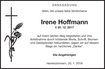 Traueranzeige von Irene Hoffmann von Fränkische Nachrichten