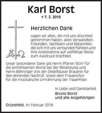 Traueranzeige von Karl Borst von Fränkische Nachrichten