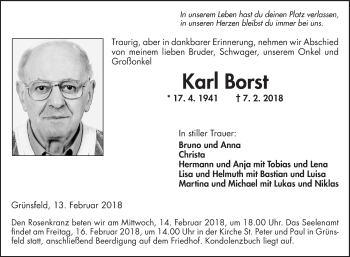 Traueranzeige von Karl Borst von Fränkische Nachrichten