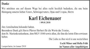 Traueranzeige von Karl Eichenauer von Mannheimer Morgen / Schwetzinger Zeitung