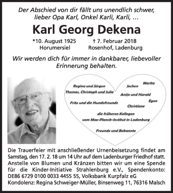 Traueranzeige von Karl Georg Dekena von Mannheimer Morgen