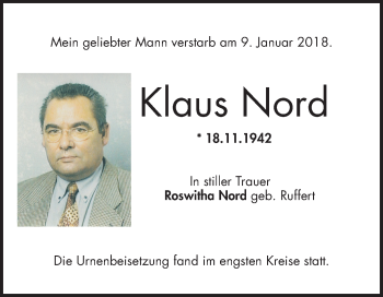 Traueranzeige von Klaus Nord von Mannheimer Morgen / Schwetzinger Zeitung