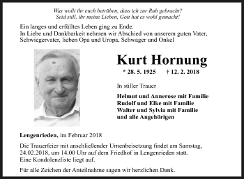 Traueranzeige von Kurt Hornung von Fränkische Nachrichten