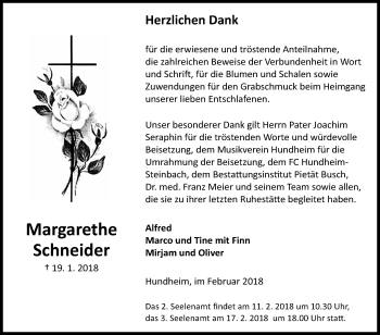 Traueranzeige von Margarethe Schneider von Fränkische Nachrichten