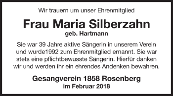 Traueranzeige von Maria Silberzahn von Fränkische Nachrichten