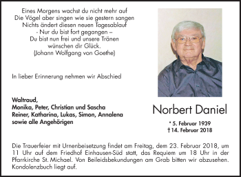 Traueranzeige von Norbert Daniel von Bergsträßer Anzeiger