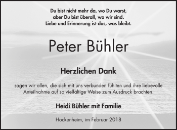 Traueranzeige von Peter Bühler von Schwetzinger Zeitung