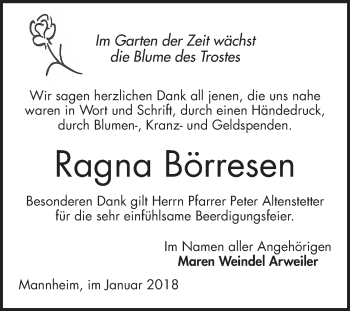 Traueranzeige von Ragna Börresen von Mannheimer Morgen / Schwetzinger Zeitung