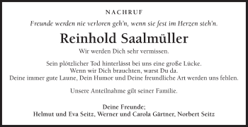 Traueranzeige von Reinhold Saalmüller von Fränkische Nachrichten