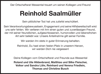 Traueranzeige von Reinhold Saalmüller von Fränkische Nachrichten