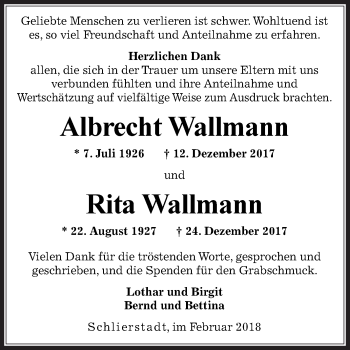 Traueranzeige von Rita Wallmann von Fränkische Nachrichten