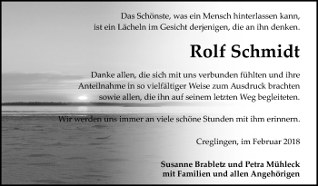 Traueranzeige von Rolf Schmidt von Fränkische Nachrichten