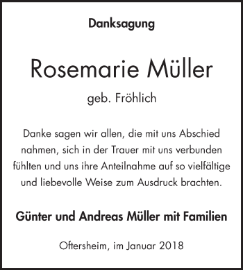 Traueranzeige von Rosemarie Müller von Mannheimer Morgen / Schwetzinger Zeitung