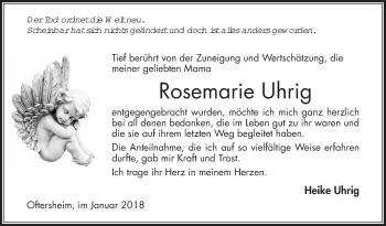 Traueranzeige von Rosemarie Uhrig von Mannheimer Morgen / Schwetzinger Zeitung