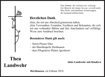 Traueranzeige von Thea Landwehr von Fränkische Nachrichten