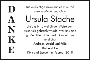 Traueranzeige von Ursula Stache von Mannheimer Morgen