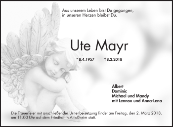 Traueranzeige von Ute Mayr von Schwetzinger Zeitung