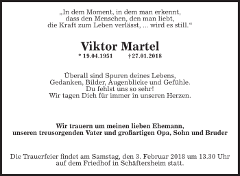 Traueranzeige von Viktor Mantel von Fränkische Nachrichten