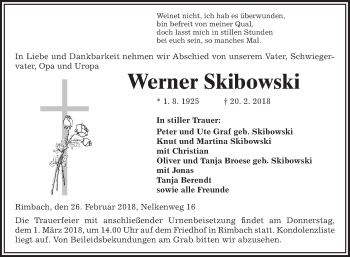 Traueranzeige von Werner Skibowski von Mannheimer Morgen