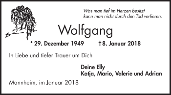 Traueranzeige von Wolfgang  von Mannheimer Morgen / Schwetzinger Zeitung