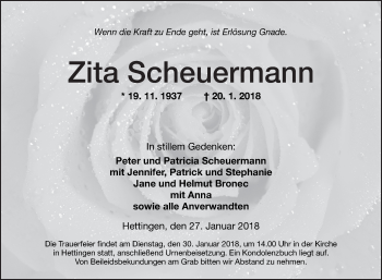 Traueranzeige von Zita Scheuermann von Fränkische Nachrichten