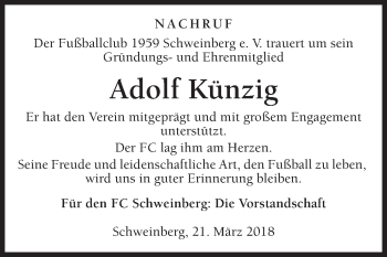 Traueranzeige von Adolf Künzig von Fränkische Nachrichten