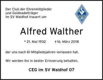 Traueranzeige von Alfred Walther von Mannheimer Morgen