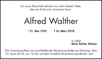 Traueranzeige von Alfred Walther von Mannheimer Morgen