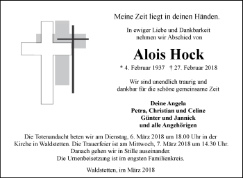 Traueranzeige von Alois Hock von Fränkische Nachrichten