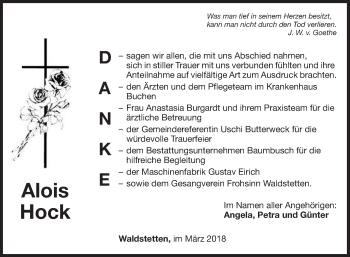 Traueranzeige von Alois Hock von Fränkische Nachrichten