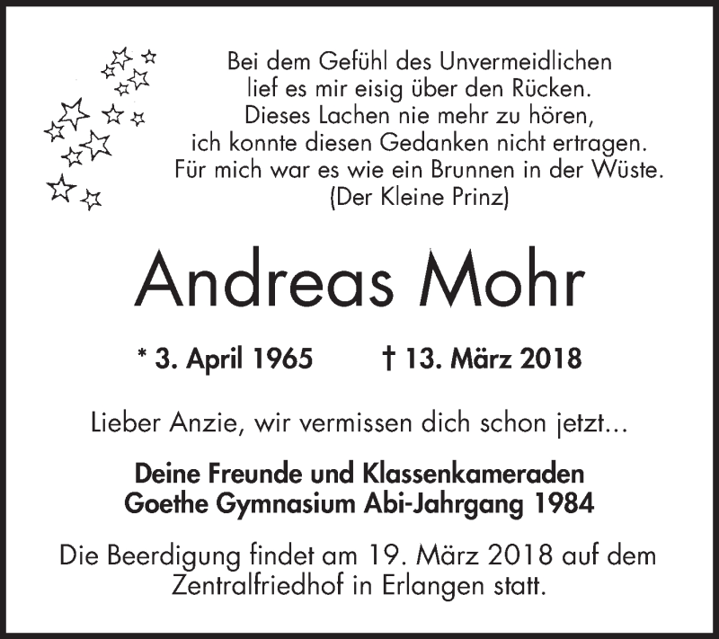  Traueranzeige für Andreas Mohr vom 17.03.2018 aus Bergsträßer Anzeiger