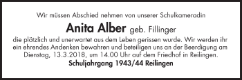 Traueranzeige von Anita Alber von Schwetzinger Zeitung