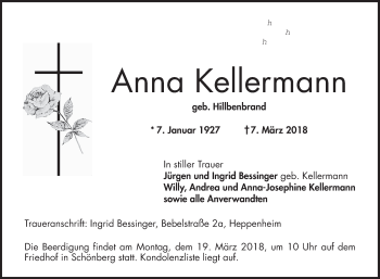 Traueranzeige von Anna Kellermann von Bergsträßer Anzeiger