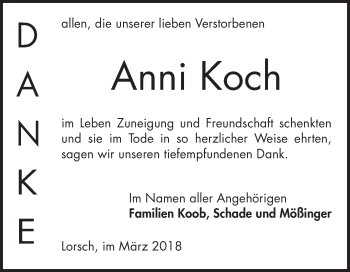 Traueranzeige von Anni Koch von Bergsträßer Anzeiger