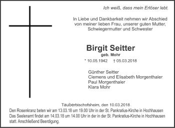 Traueranzeige von Birgit Seitter von Fränkische Nachrichten