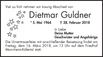 Traueranzeige von Dietmar Guldner von Mannheimer Morgen